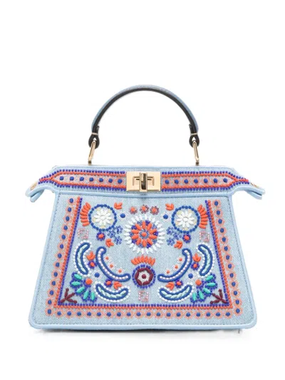 Fendi Peekaboo Iseeu Bead-embellished Tote Bag In Blue