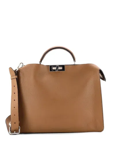 Pre-owned Fendi Peekaboo Iseeu Briefcase Leather Medium Satchel In Brown