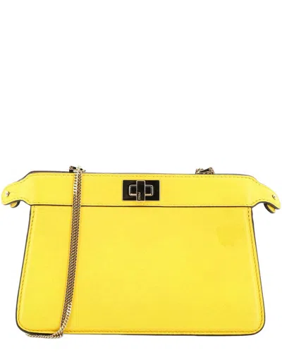 Fendi Peekaboo Iseeu Chain Pochette Leather Small (authentic Pre-loved) In Yellow