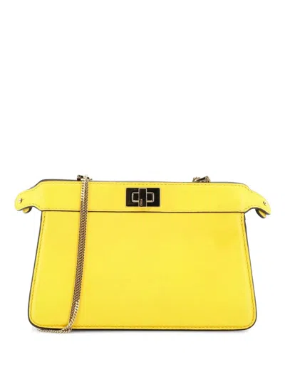 Pre-owned Fendi Peekaboo Iseeu Chain Pochette Leather Small Shoulder Bag In Yellow