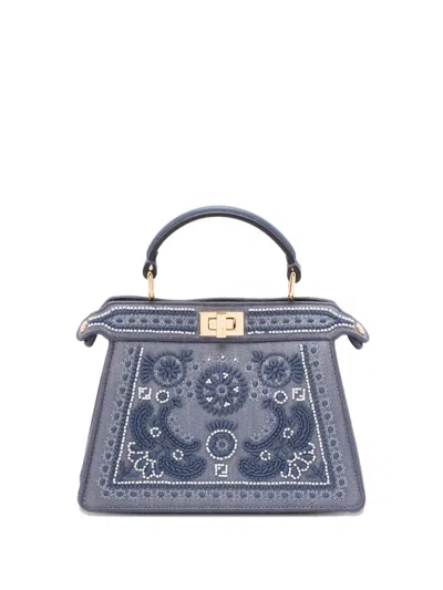 Fendi Peekaboo Iseeu Denim Shoulder Bag In Blue