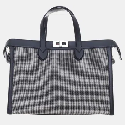 Pre-owned Fendi Peekaboo Iseeu Forty8 Houndstooth Wool Satchel Bag In Black