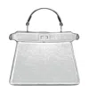 Fendi Silver Craquelé Leather Bag In White