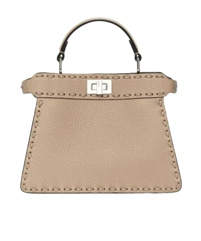 Fendi Peekaboo Iseeu Logo Shoulder Bag In Nude