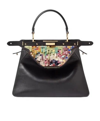 Fendi Peekaboo Iseeu Medium Black Leather Bag With Multicolored Sequins