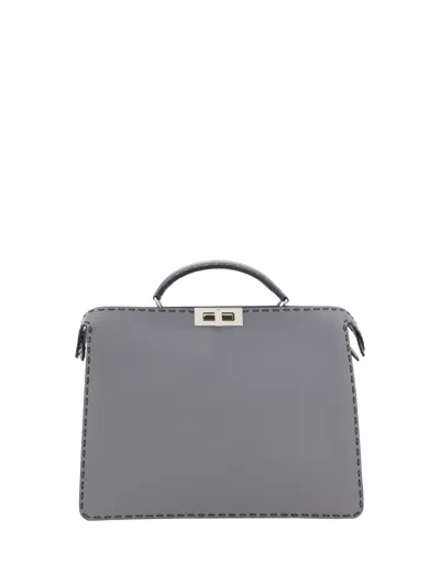 Fendi Structured Calfskin Shoulder Bag With Adjustable Strap In Silver