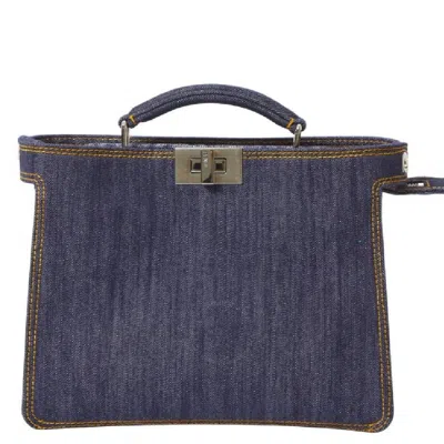 Fendi Peekaboo Iseeu  Mini Bag Denim-effect Fabric. In Blue