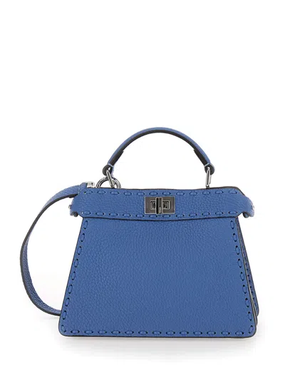 Fendi 'peekaboo Iseeu Petite' Blue Handbag With Twist Lock Closure In Full-grain Leather Woman In Multicolor