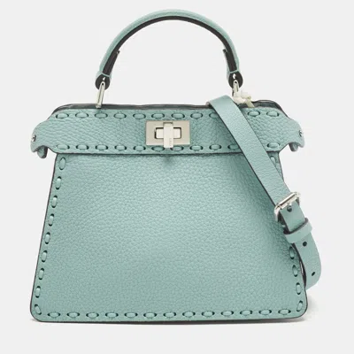 Pre-owned Fendi Peekaboo Iseeu Petite Light Blue Selleria Leather Top Handle Bag