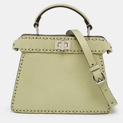 Pre-owned Fendi Peekaboo Iseeu Petite Light Green Selleria Leather Top Handle Bag