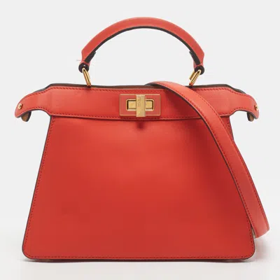 Pre-owned Fendi Peekaboo Iseeu Small Bicolor Leather Top Handle Bag In Orange
