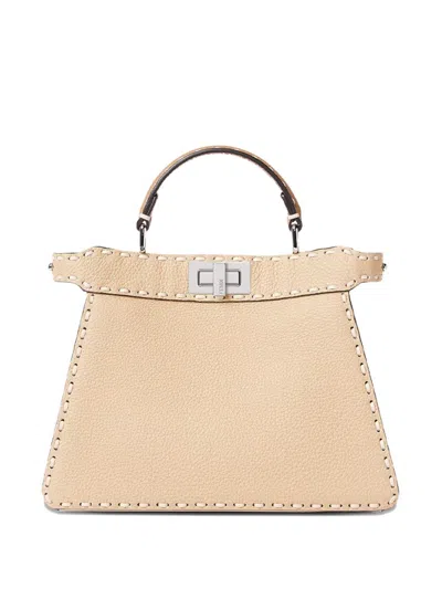 Fendi Peekaboo Iseeu Small Leather Handbag In Beige