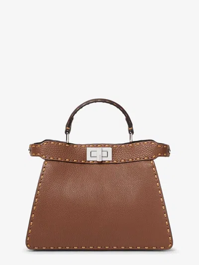 FENDI PEEKABOO ISEEU SMALL LEATHER SHOULDER BAG WITH SELLERIA MACRO STITCHING