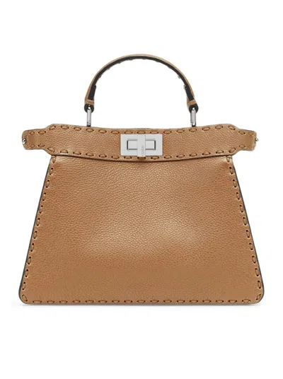 Fendi Peekaboo Iseeu Small Saddlery Bag Cappuccino Color In Brown