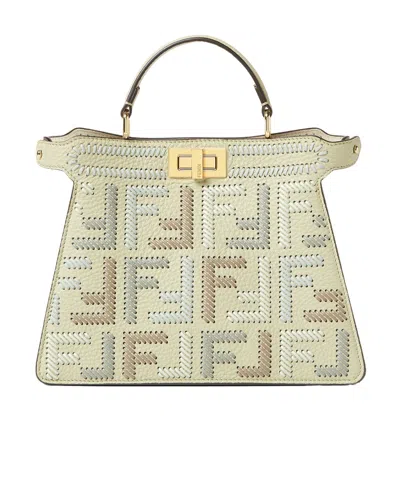 Fendi Peekaboo Iseeu Small Sage Green Leather Bag With Ff Interlacing