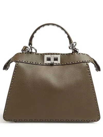 Fendi Peekaboo Iseeu Small Borsa In Selleria Colore Verde Con 556 Impu In Marrone