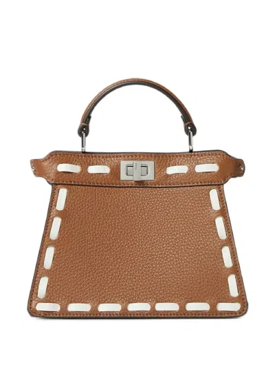 Fendi Peekaboo Iseeu Whipstitch Leather Small Shoulder Bag In Blue