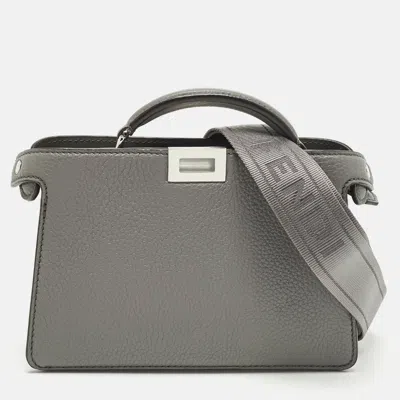 Pre-owned Fendi Peekaboo Iseeu X-cross Grey Leather Top Handle Bag In Gray