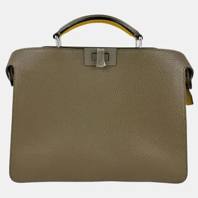 Pre-owned Fendi Peekaboo Iseeu X-cross Leather Shoulder Bag In Khaki Yellow And Silver In Green