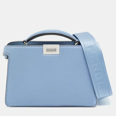 Pre-owned Fendi Peekaboo Iseeu X-cross Light Blue Leather Top Handle Bag
