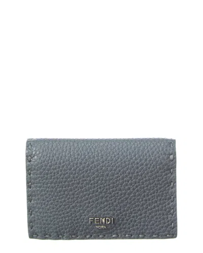 Fendi Peekaboo Leather Card Case In Gray