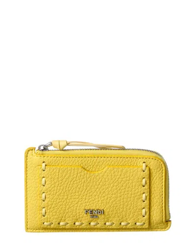 Fendi Peekaboo Leather Card Holder In Yellow