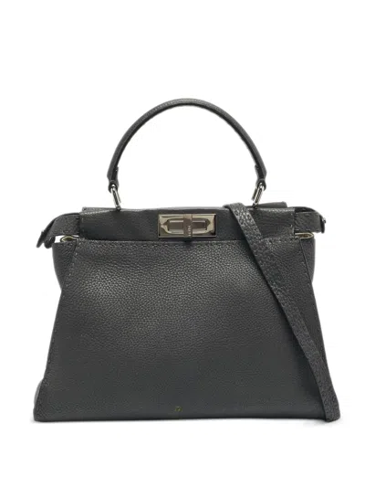 Pre-owned Fendi Peekaboo Leather Shoulder Bag In Gray