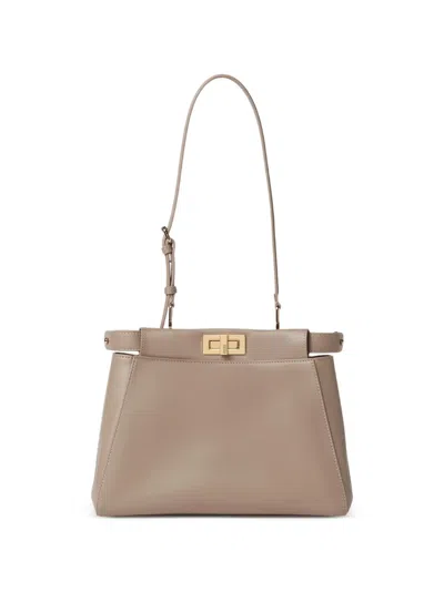 Fendi Peekaboo Leather Shoulder Bag In Gray