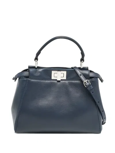 Pre-owned Fendi Peekaboo Leather Tote Bag In Blue