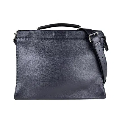 Pre-owned Fendi Peekaboo Metallic Navy Leather Handbag Shoulder Bag ()