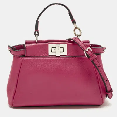 Pre-owned Fendi Peekaboo Micro Fuchsia Leather Crossbody Bag In Pink