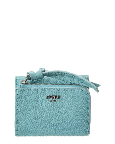 Fendi Peekaboo Micro Leather Trifold Wallet In Blue