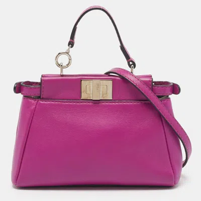 Pre-owned Fendi Peekaboo Micro Magenta Leather Crossbody Bag In Pink