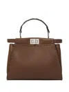 Fendi Mini Peekaboo Leather Tote Bag In Brown