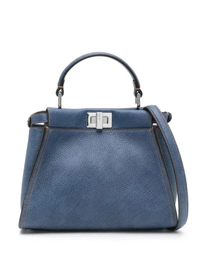 Fendi Peekaboo Mini Bag In Blue Denim-effect Leather