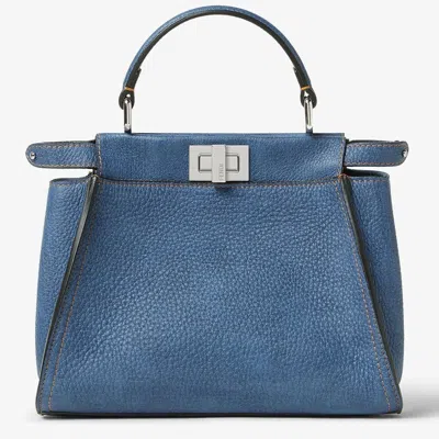 Fendi Peekaboo Mini Bag In Blue Denim-effect Leather Women