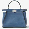 Fendi Peekaboo Mini Bag In Blue Denim-effect Leather Women In Blue