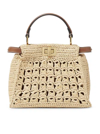 Fendi Peekaboo Mini Bag In Raffia With Openwork Woven Pattern