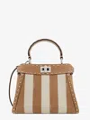 Fendi Jacquard Fabric Handbag With Pequin Striped Motif In Beige