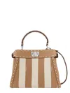 Fendi Jacquard Fabric Handbag With Pequin Striped Motif In Beige