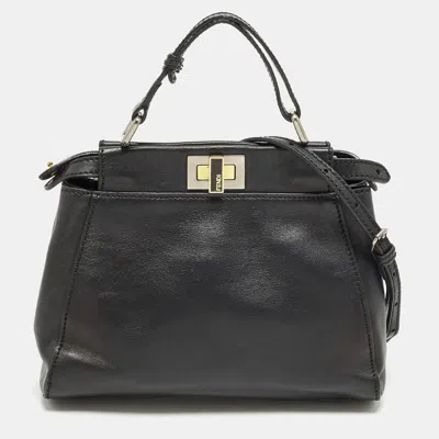 Pre-owned Fendi Peekaboo Mini Black Leather Top Handle Bag