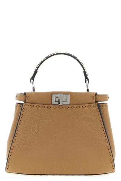 Fendi Beige Peekaboo Mini Satchel In Brown