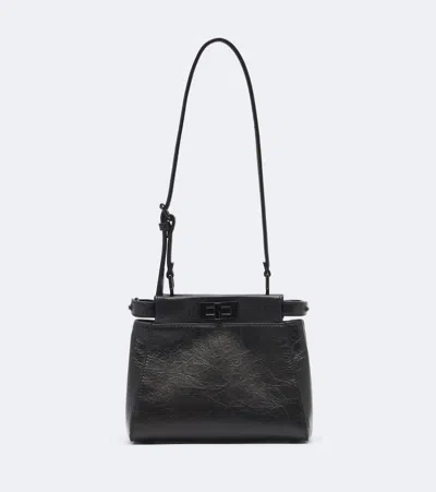Fendi Peekaboo Mini Leather Tote Bag In Black