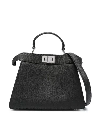 Fendi Peekaboo Mini Leather Tote Bag In Black