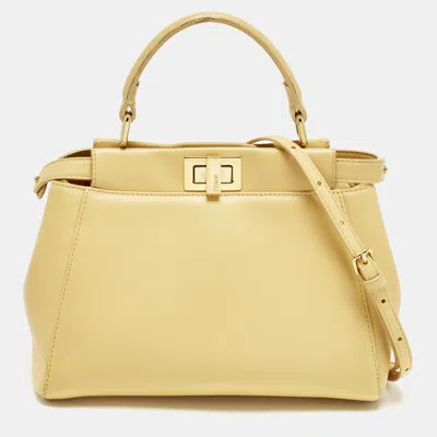 Pre-owned Fendi Peekaboo Mini Light Yellow Leather Top Handle Bag
