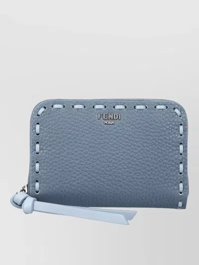 Fendi Peekaboo Mini Selleria Zip Around Wallet In Blue