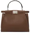 Fendi Mini Peekaboo Leather Tote Bag In Brown