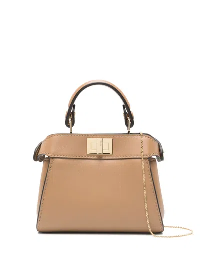 Fendi Peekaboo Nano Leather Mini Bag In Brown
