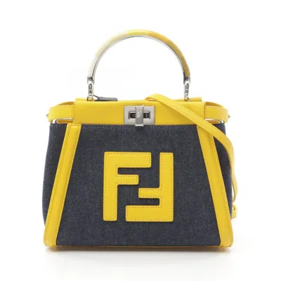Pre-owned Fendi Peekaboo Navy Yellow Denim Leather Handbag ()