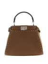 Fendi Women Peekaboo Mini Leather Handbag In Brown